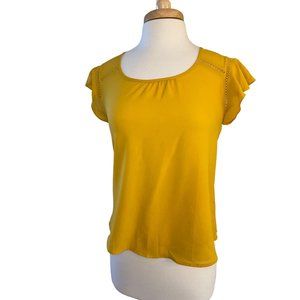 E M Women's Dressy Yellow Flutter Sleeve Blouse Small
